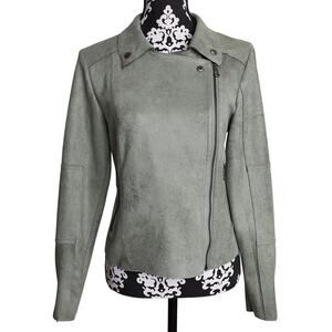 Women's Light Green Maurices Distressed Asymmetrical Moto Biker Style Jacket - S